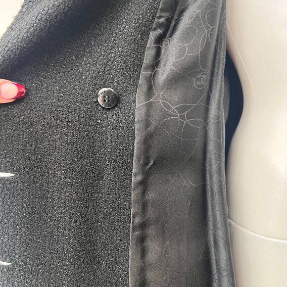 CHANEL 2001 Black Double Breasted Pea Coat Midi Jacket size IT 42/6 - Picture 9 of 12